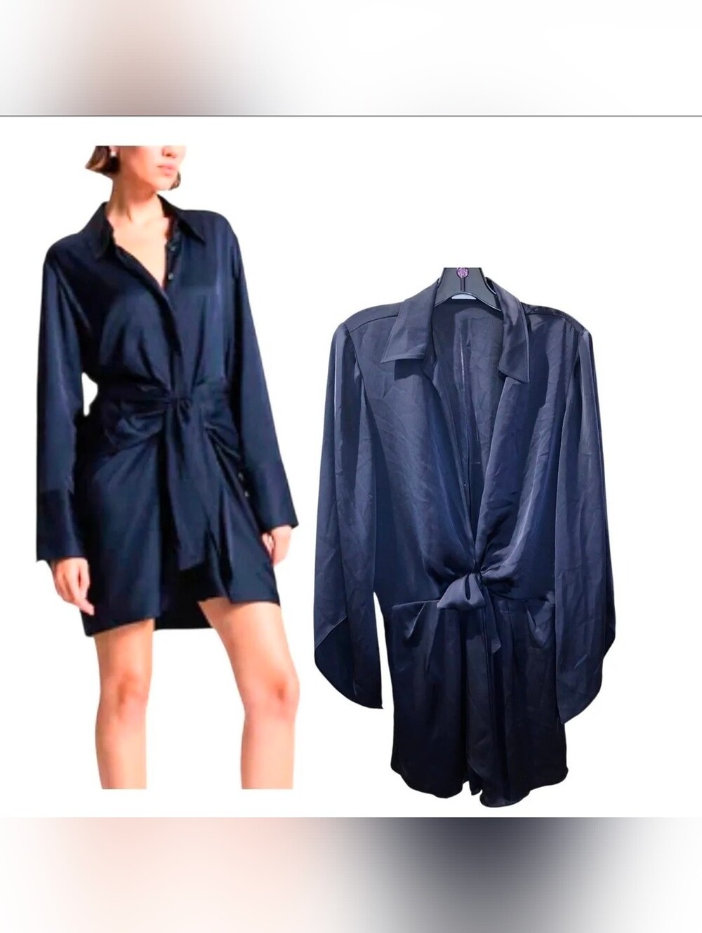 RAMY BROOK Sz S Blk Rayon Tie Front Date Night Mini Flowy Sleeves Cocktail Dress